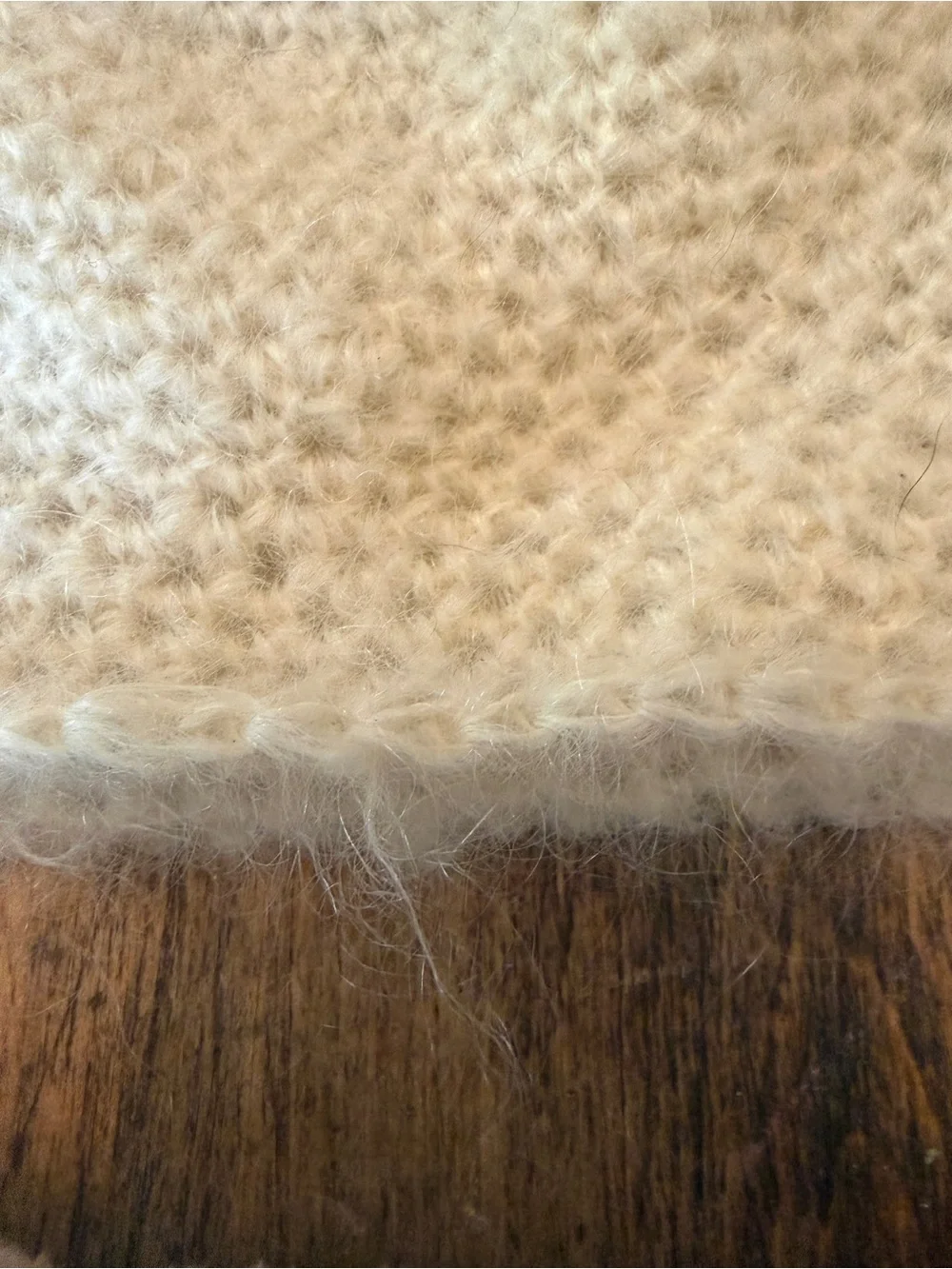 New Handmade Knitted Hat Beanie Cream Mohair Pom Pom & Cream Crocheted Headband